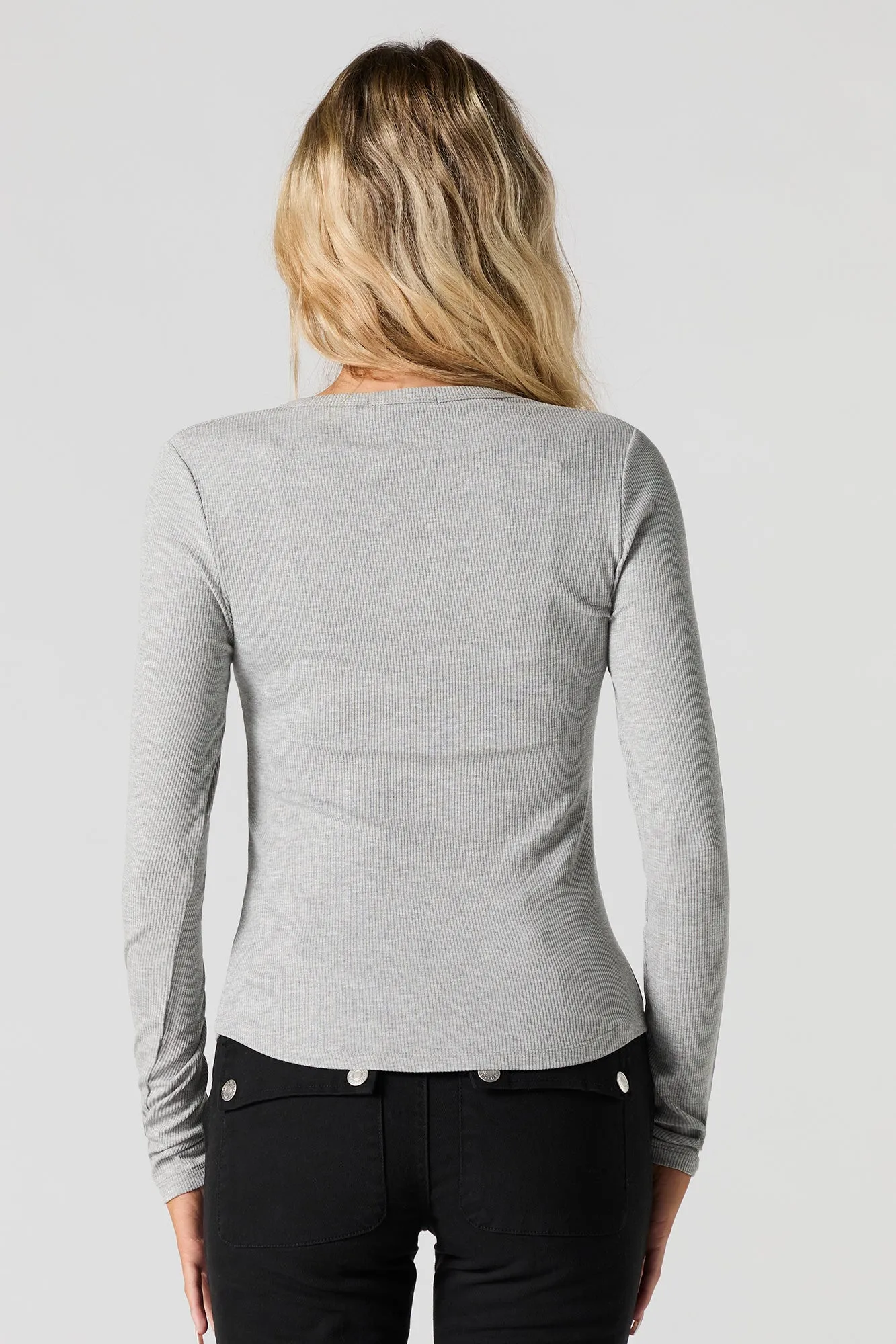 Ribbed Henley Long Sleeve Top sold by Urban Planet product image thumbnail 2