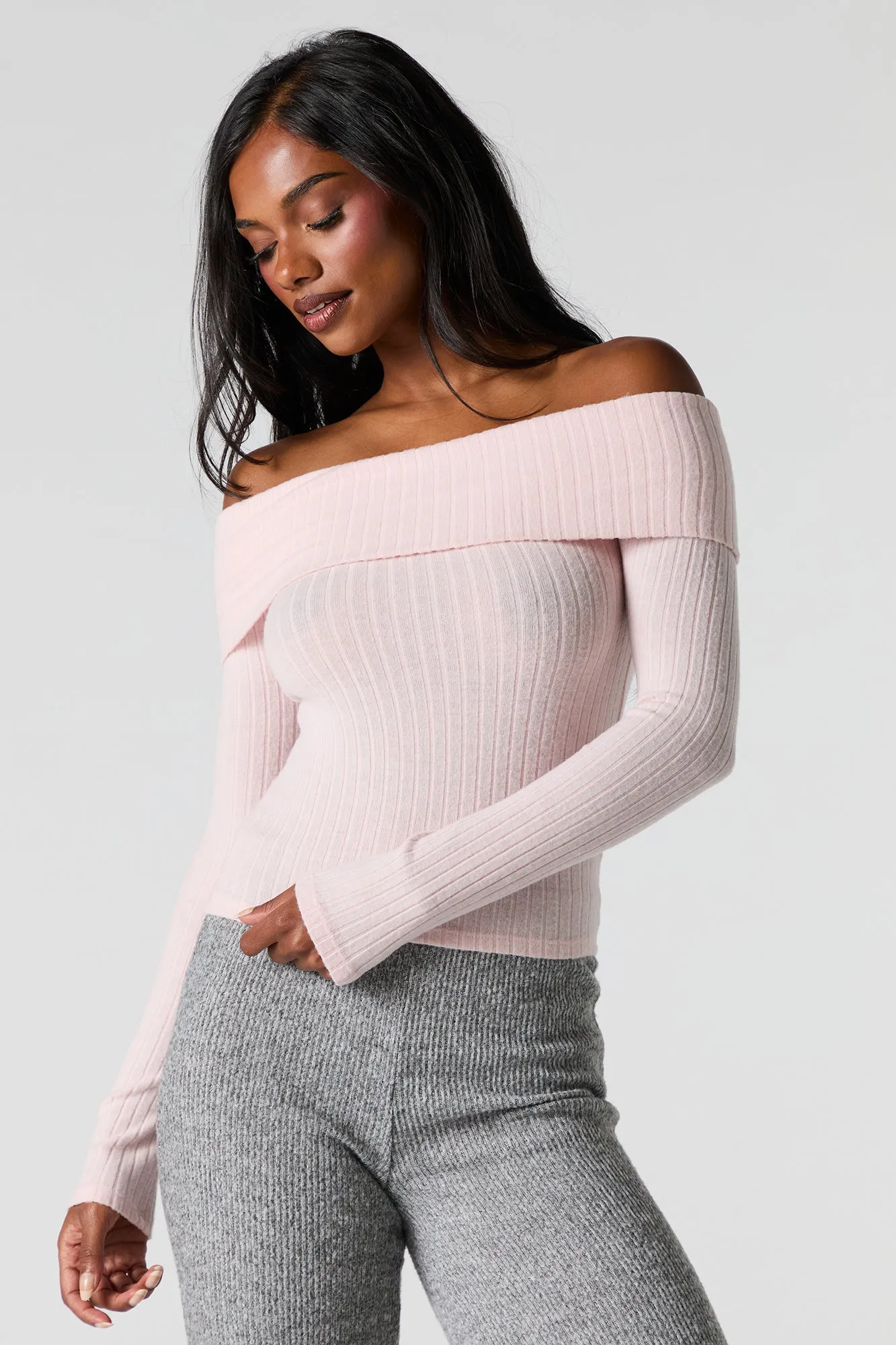 Off Shoulder Ribbed Sweater sold by Urban Planet