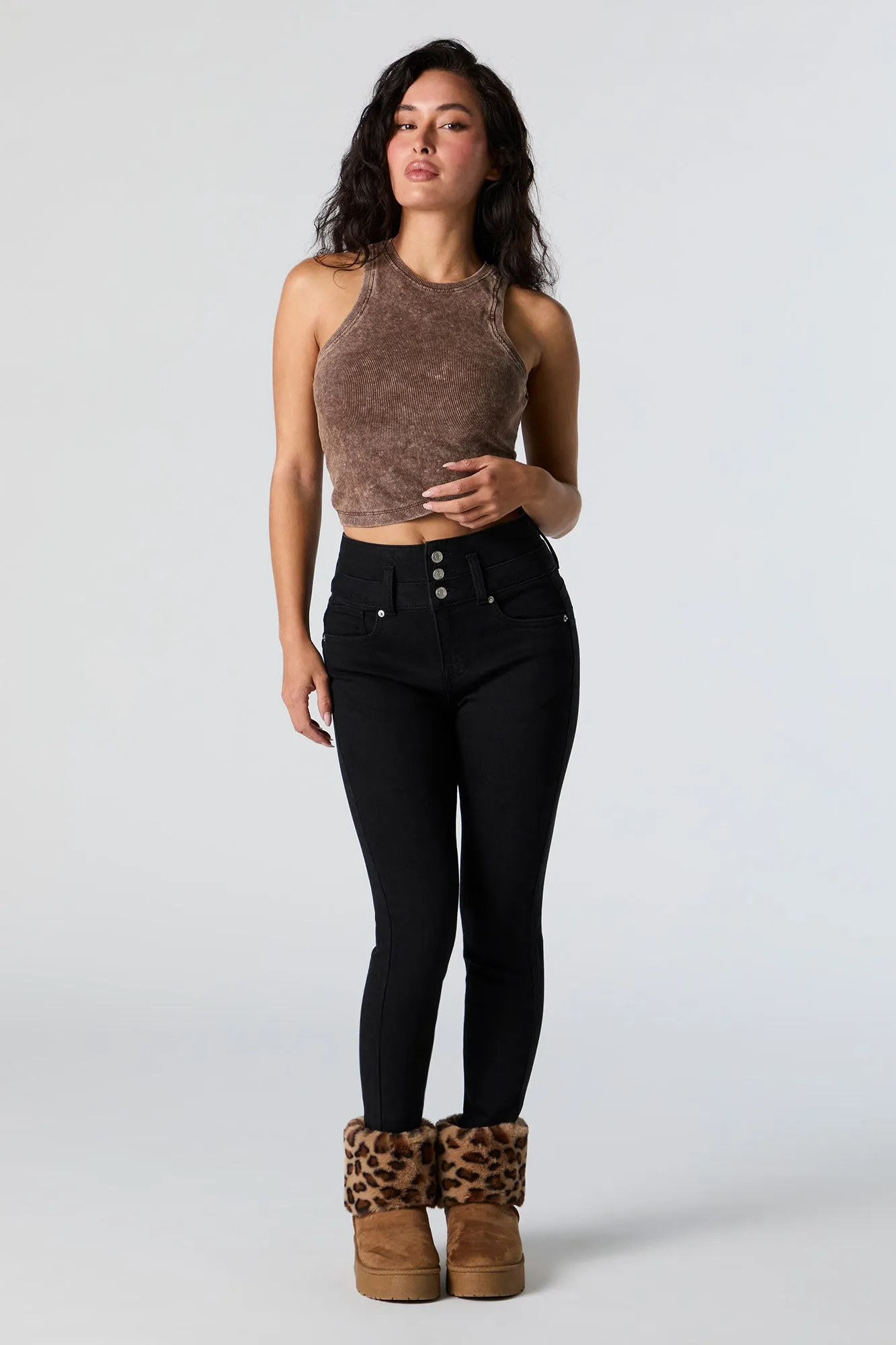 Black Wash Stacked Waist Skinny Jean sold by Urban Planet