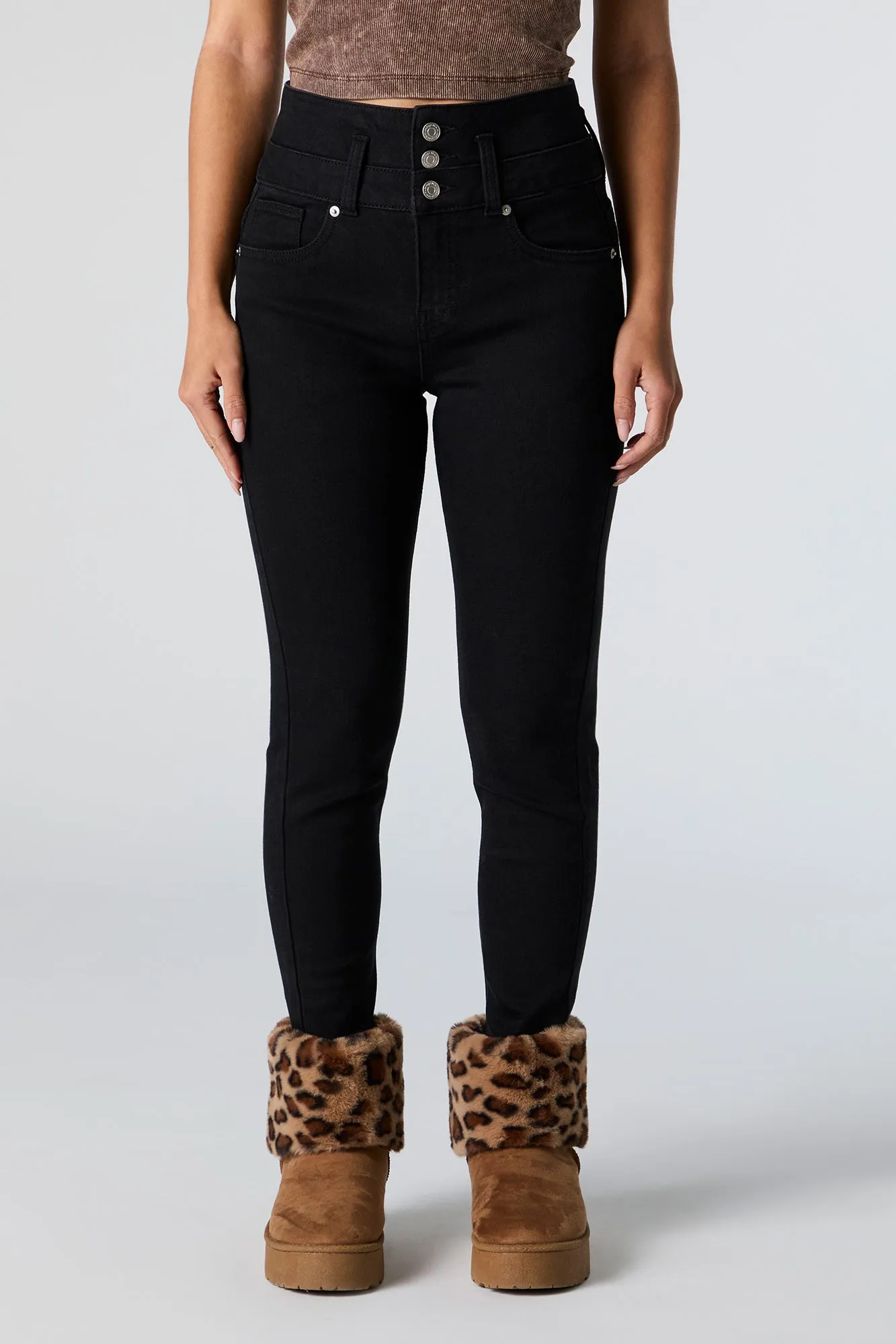 Jean ajusté délavé noir à taille empilée sold by Urban Planet product image thumbnail 2