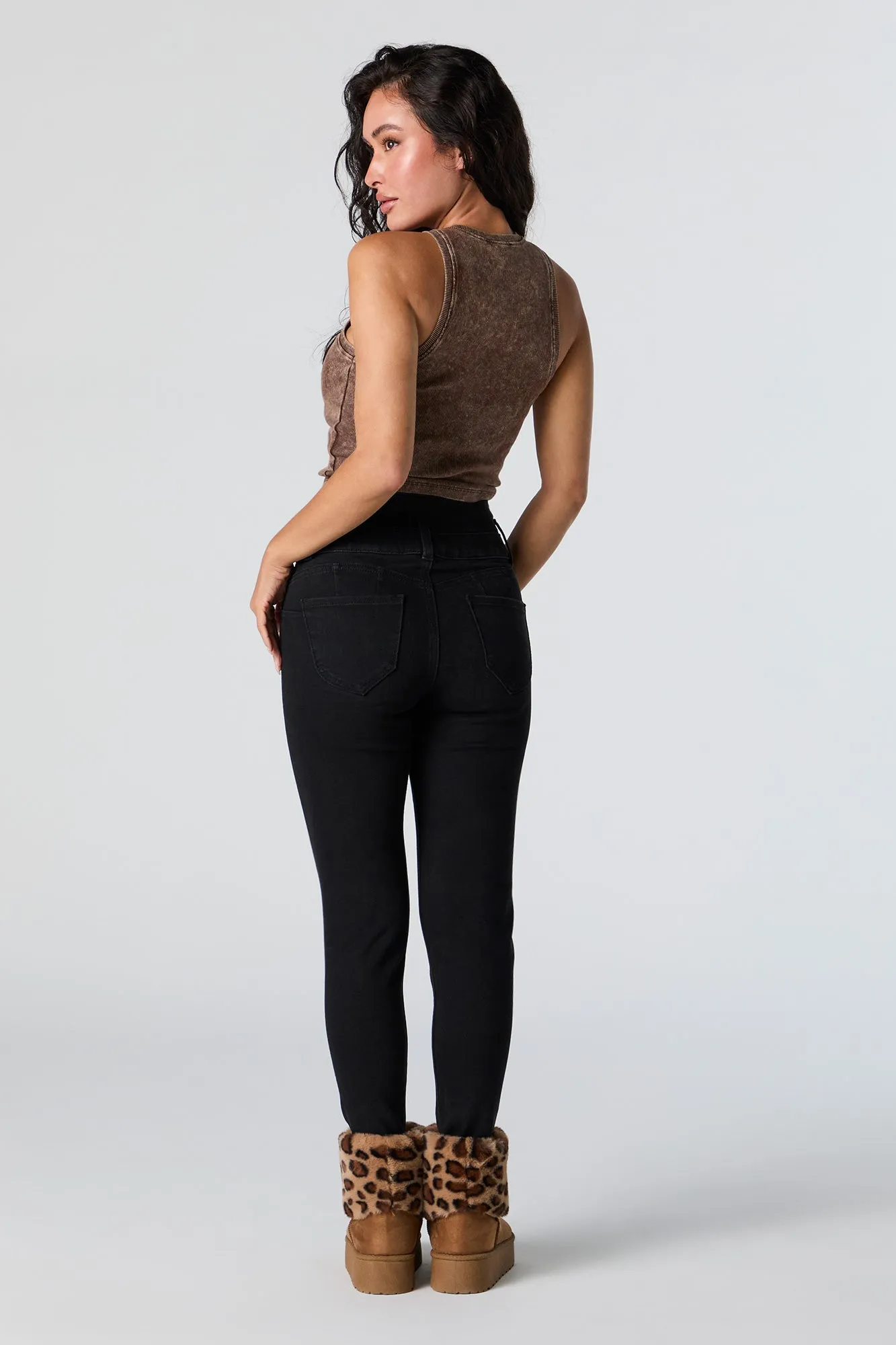 Jean ajusté délavé noir à taille empilée sold by Urban Planet product image thumbnail 3