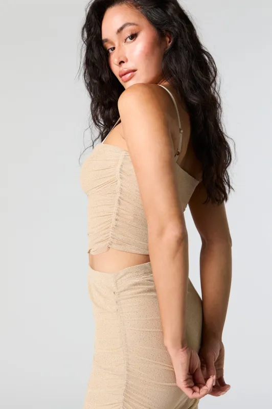 Sparkle Mesh Ruched Cropped Tank sold by Urban Planet