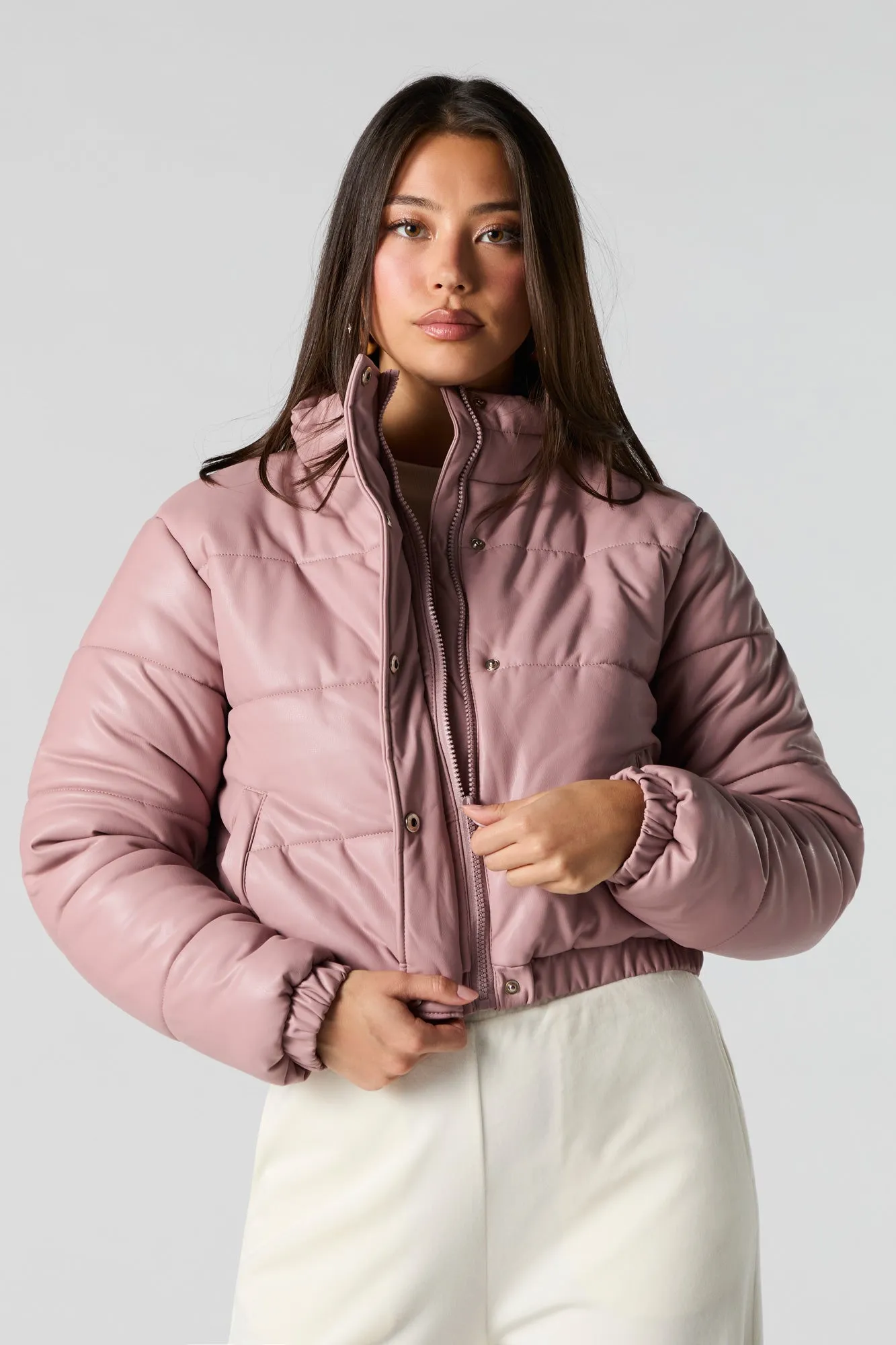 Faux Leather Puffer Jacket sold by Urban Planet product image thumbnail 4