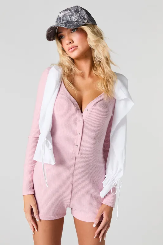 Ribbed Button Front Pajama Romper sold by Urban Planet