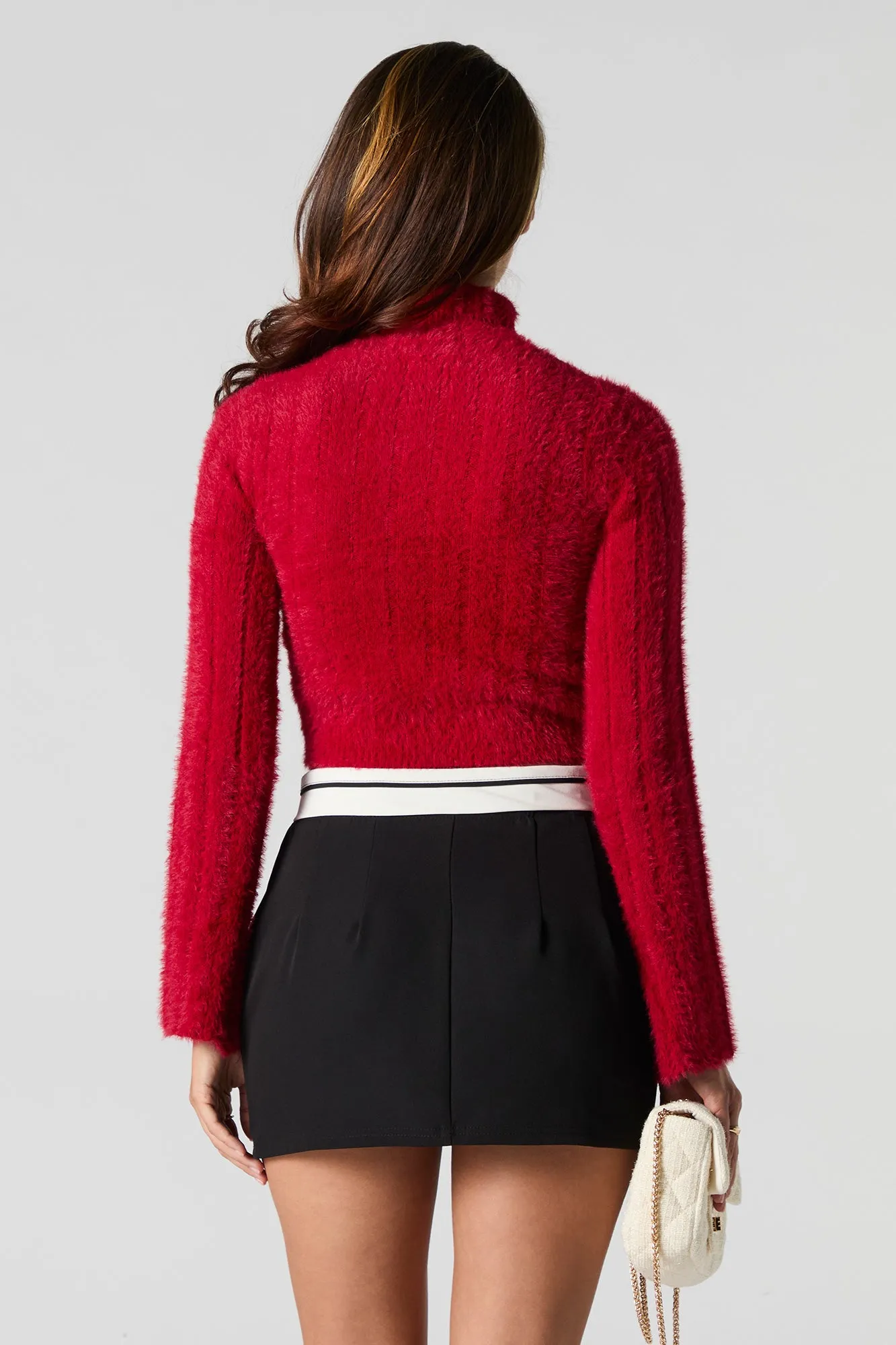 Fuzzy Ribbed Knit Cropped Turtleneck sold by Urban Planet product image thumbnail 2
