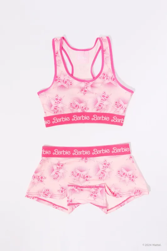 Ensemble avec soutien-gorge sport et culotte garçonne à imprimé Barbie™ sold by Urban Planet