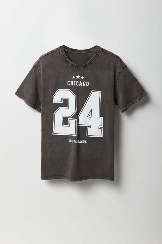 T-shirt de coupe garçonne délavé à imprimé Chicago 24 sold by Urban Planet