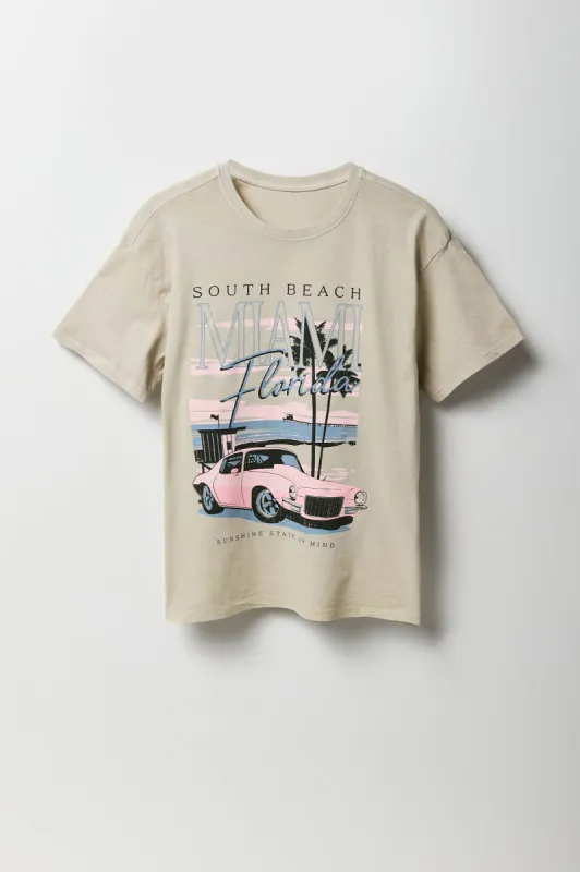 T-shirt de coupe garçonne à imprimé South Beach Miami sold by Urban Planet