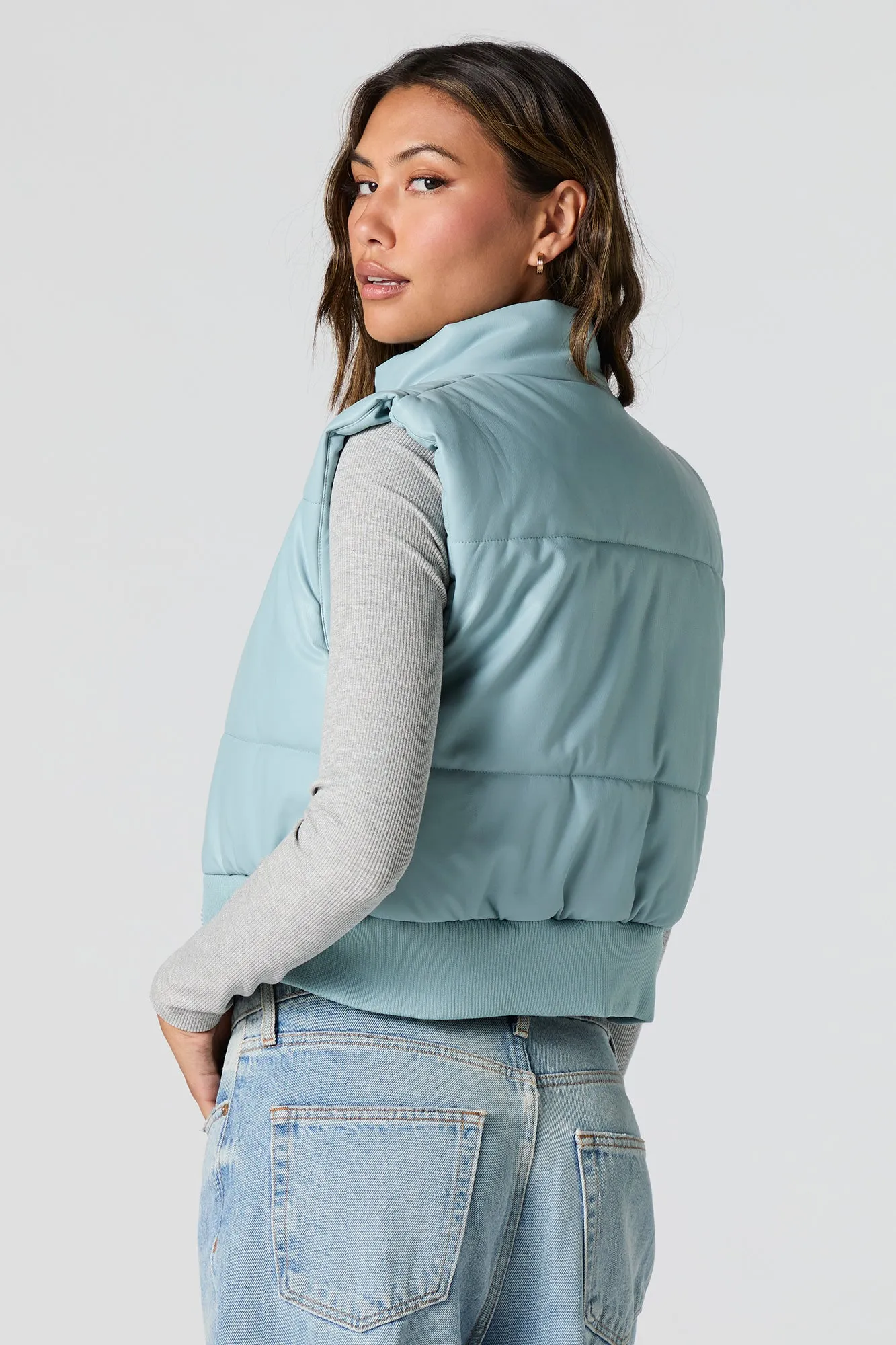 Faux Leather Quilted Puffer Vest sold by Urban Planet product image thumbnail 2