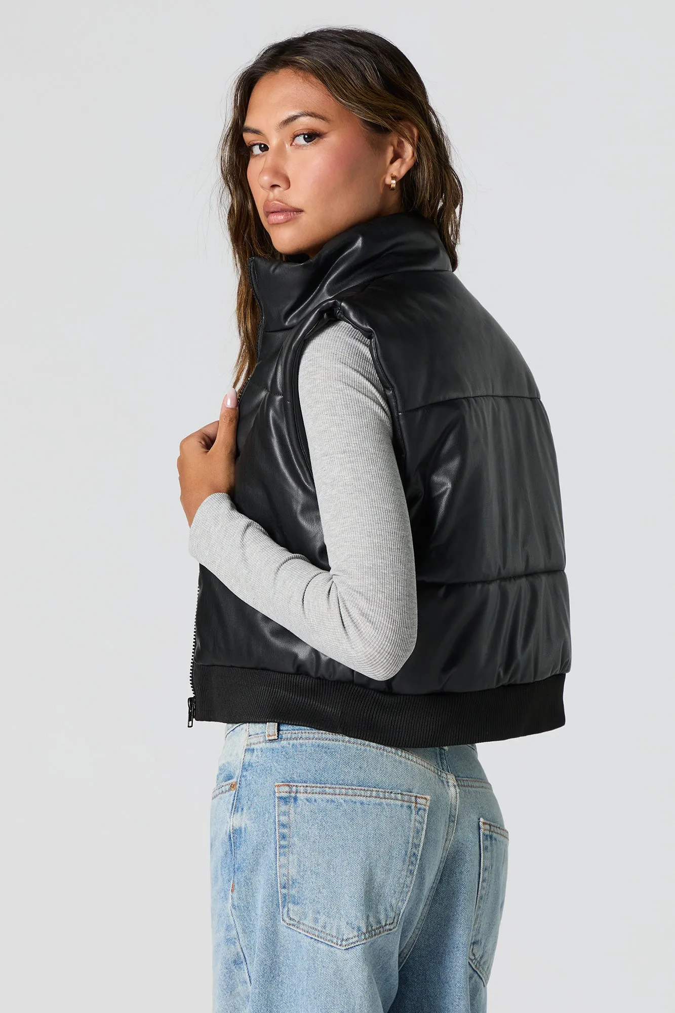 Faux Leather Quilted Puffer Vest sold by Urban Planet product image thumbnail 5
