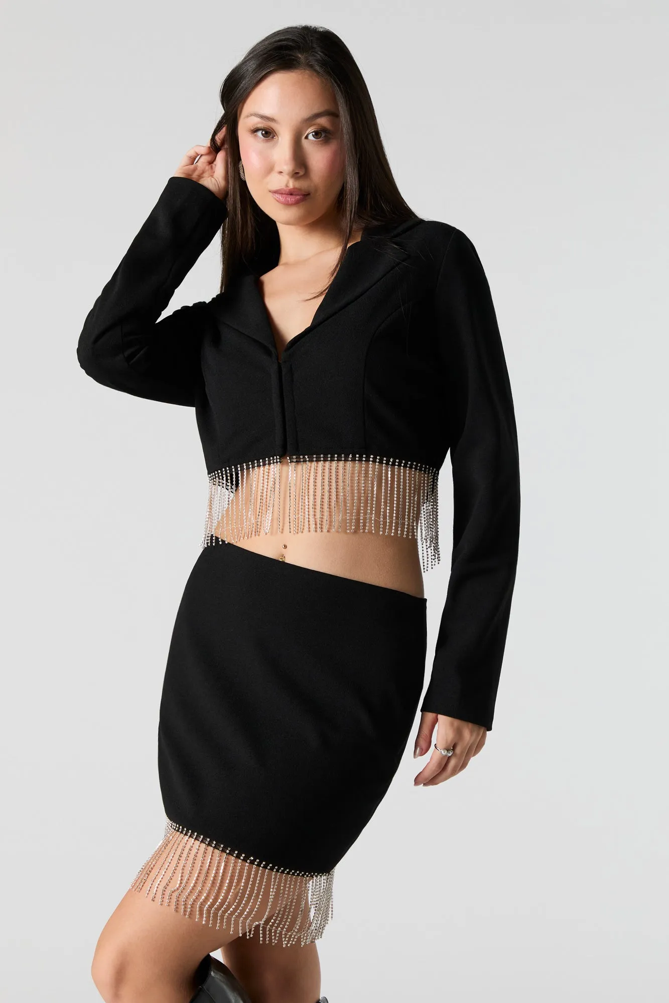 Rhinestone Fringe Mini Skirt sold by Urban Planet