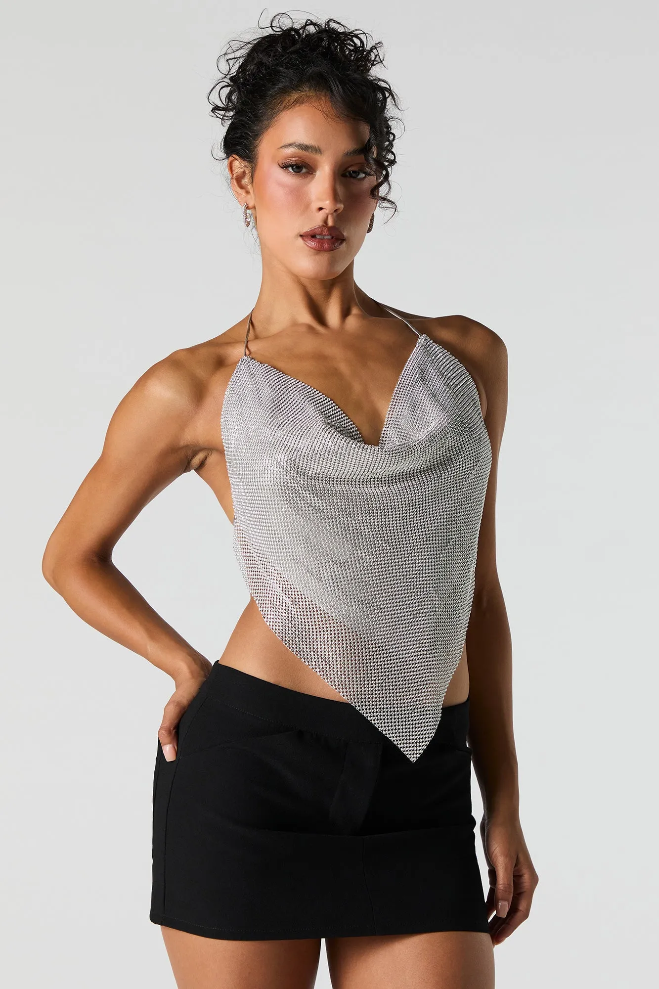 Haut métallisée à col châle avec pierres du Rhin sold by Urban Planet product image thumbnail 4