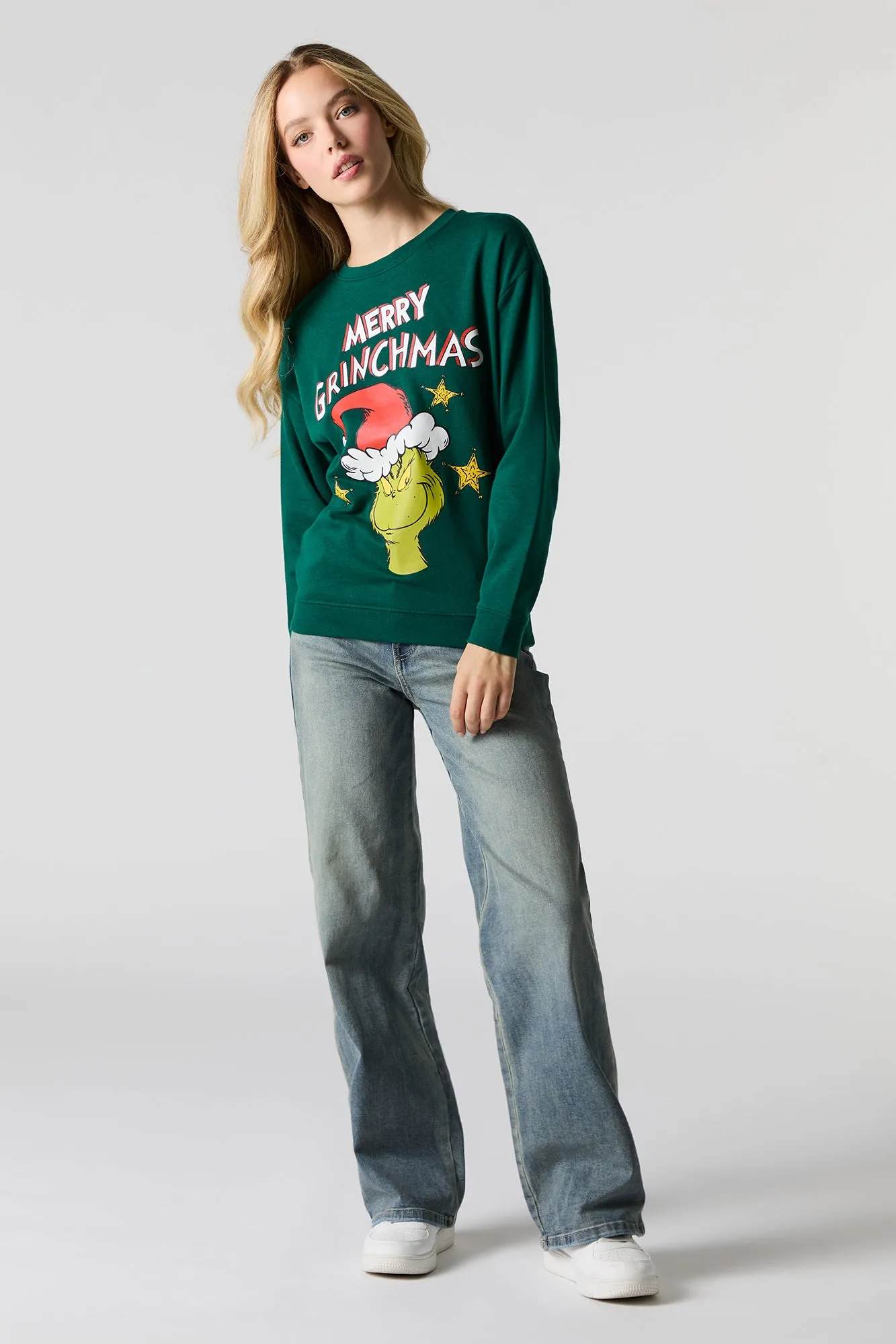 Merry Grinchmas Graphic Fleece Christmas Sweatshirt sold by Urban Planet product image thumbnail 3