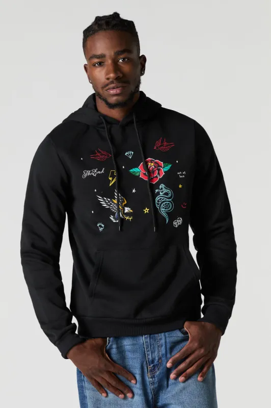 Traditional Tattoo Embroidered Fleece Hoodie sold by Urban Planet