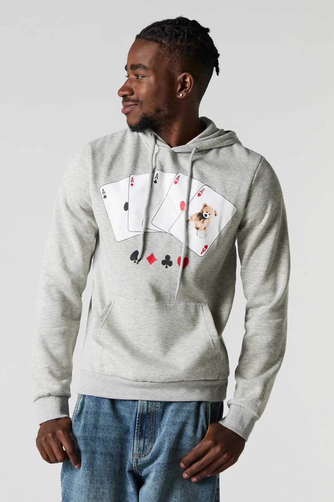 Bear Playing Card Graphic Fleece Hoodie sold by Urban Planet