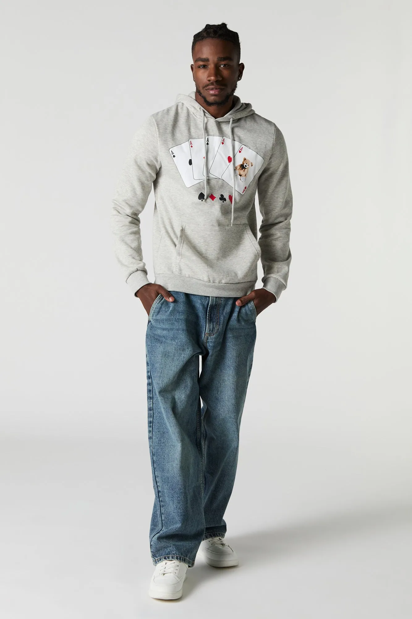 Bear Playing Card Graphic Fleece Hoodie sold by Urban Planet product image thumbnail 3