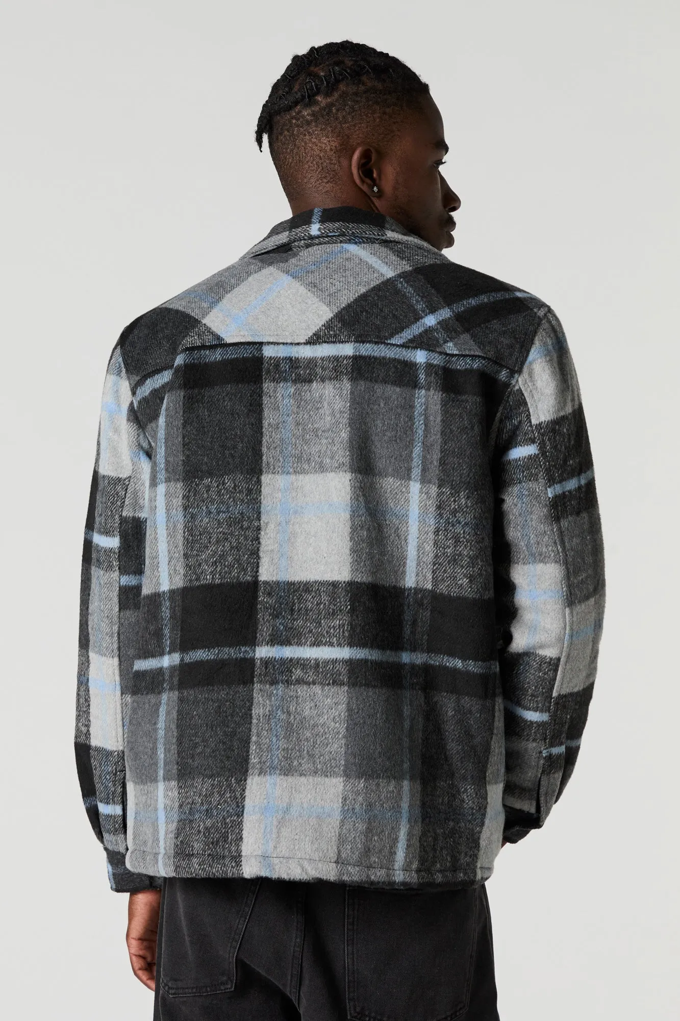 Sherpa Lined Plaid Flannel Shacket sold by Urban Planet product image thumbnail 2