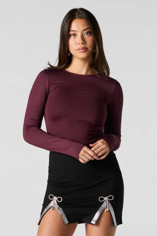 Contour Rhinestone Long Sleeve Bodysuit sold by Urban Planet