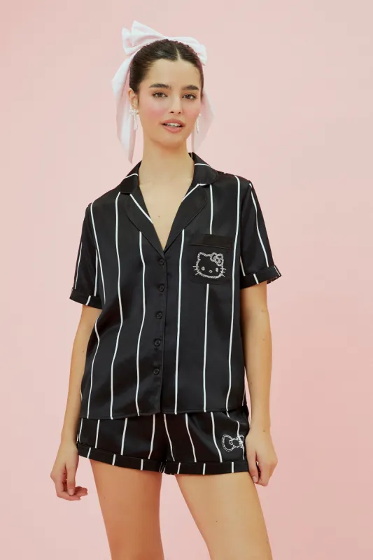 Hello Kitty Satin Pinstriped Top & Short 2 Piece Pajama Set sold by Urban Planet
