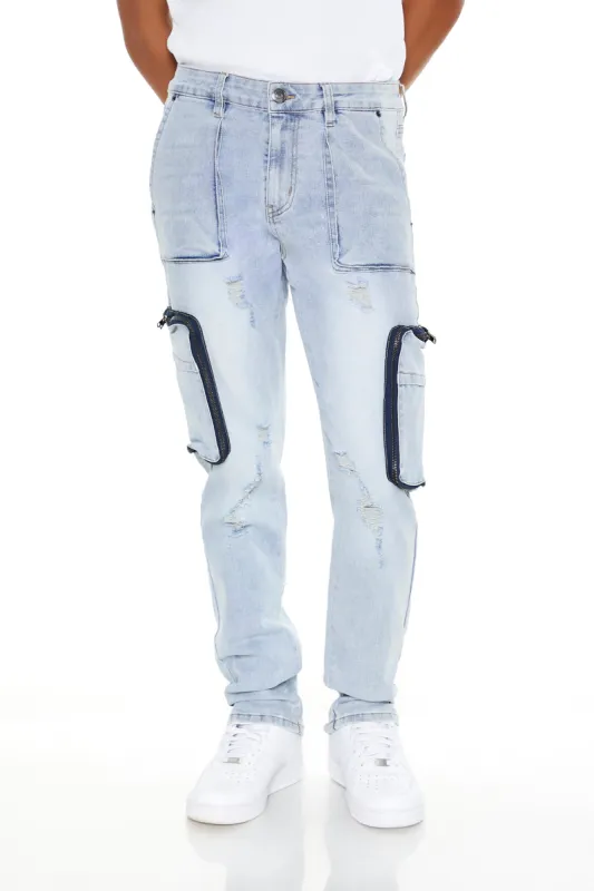 Jean cargo mince d'aspect usé avec fermeture à glissière sold by Urban Planet