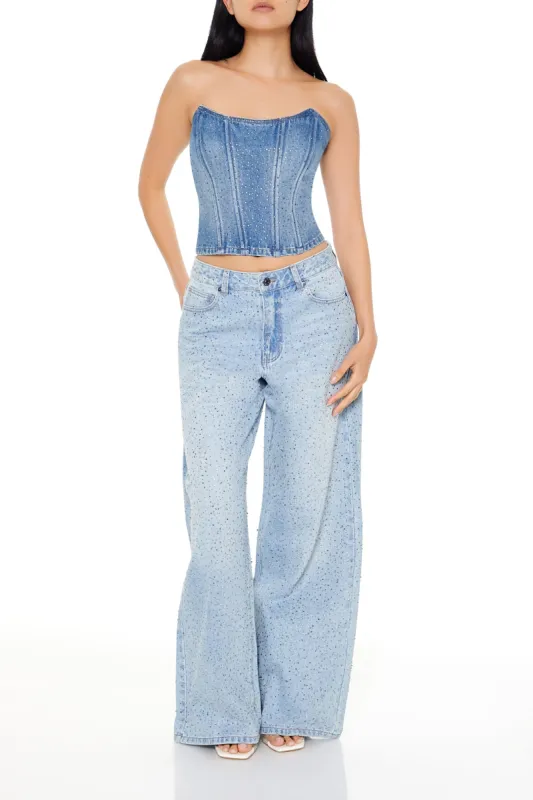 Jean à jambe large et taille haute avec pierres du Rhin sold by Urban Planet