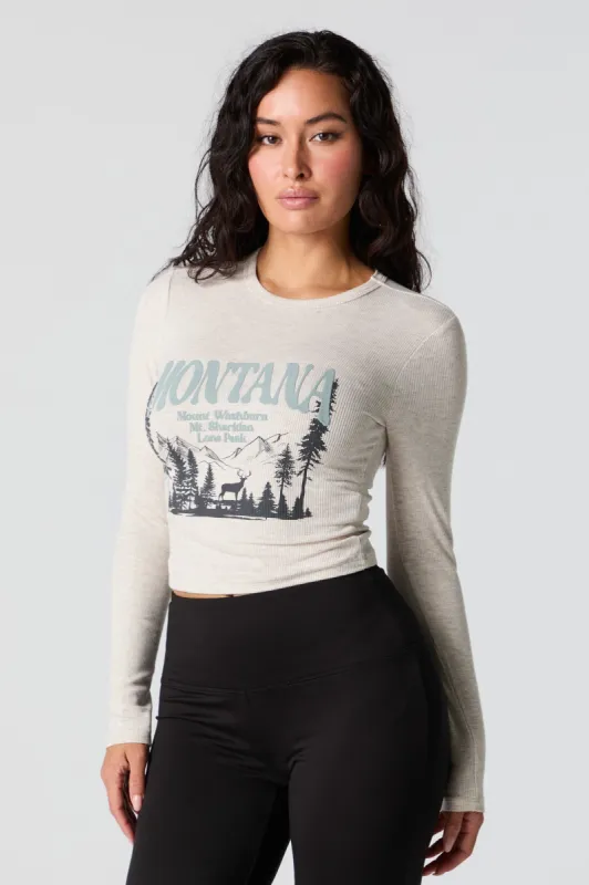 Destination Graphic Ribbed Long Sleeve Top sold by Urban Planet