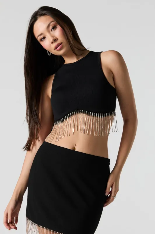 Ribbed Rhinestone Fringe Cropped Tank sold by Urban Planet