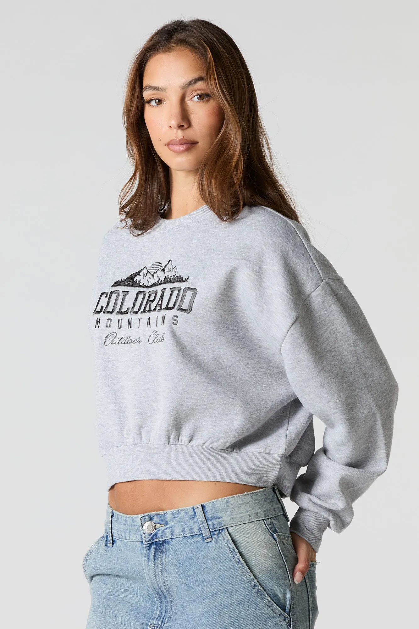 Colorado Mountains Embroidered Cropped Fleece Sweatshirt sold by Urban Planet