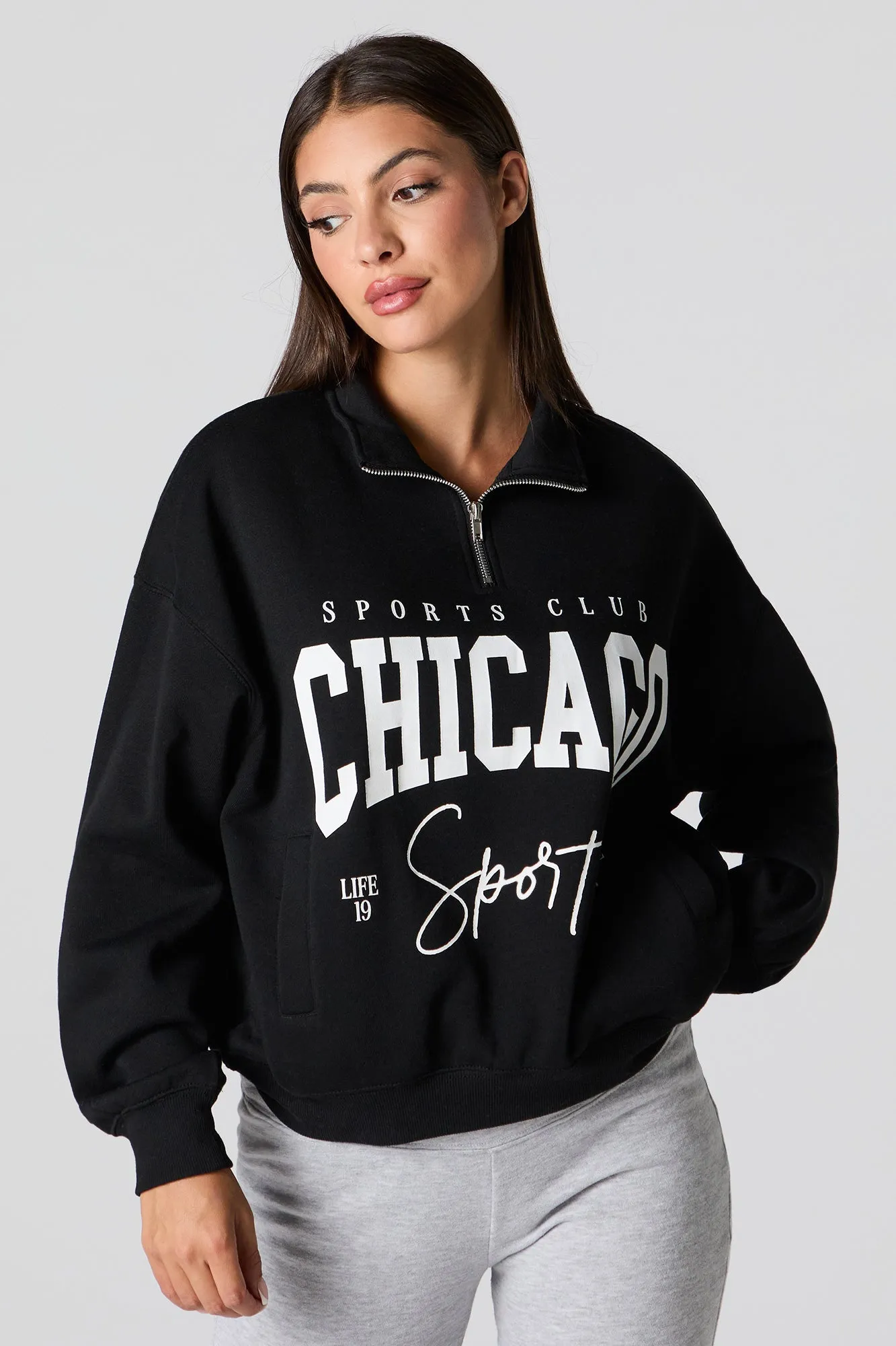 City Graphic Quarter Zip Sweatshirt sold by Urban Planet product image thumbnail 5