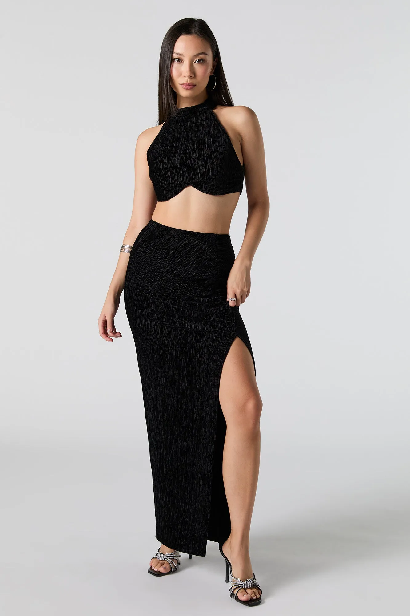 Textured Velvet Slit Maxi Skirt sold by Urban Planet product image thumbnail 5