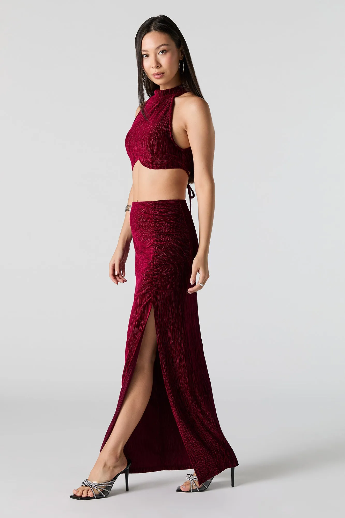 Textured Velvet Slit Maxi Skirt sold by Urban Planet product image thumbnail 2