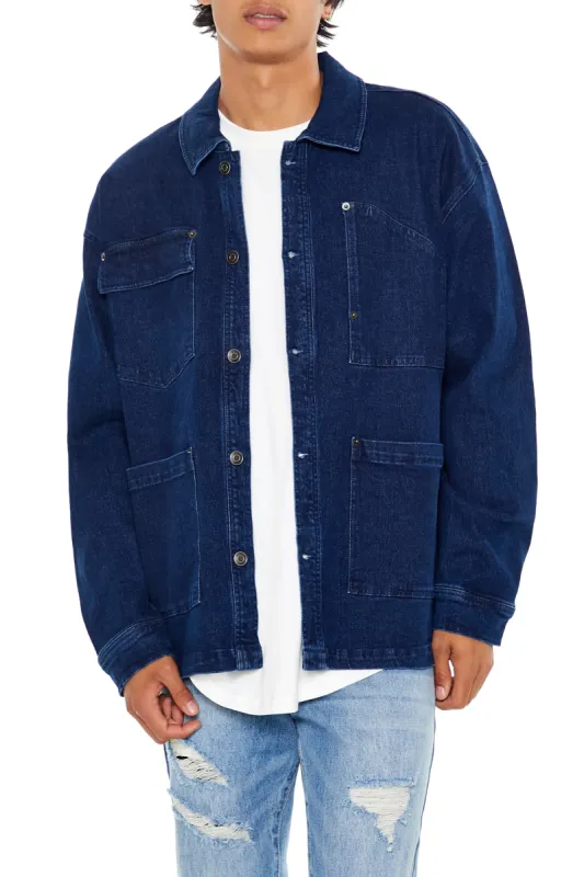 Denim Button Front Shacket sold by Urban Planet
