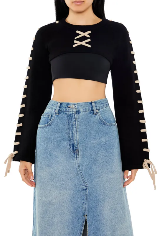 Lace Up Trim Ultra Cropped Sweater sold by Urban Planet
