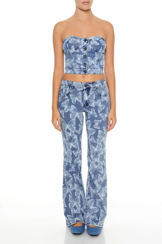 Jean mi-taille à jambe évasée avec imprimé Papillon sold by Urban Planet