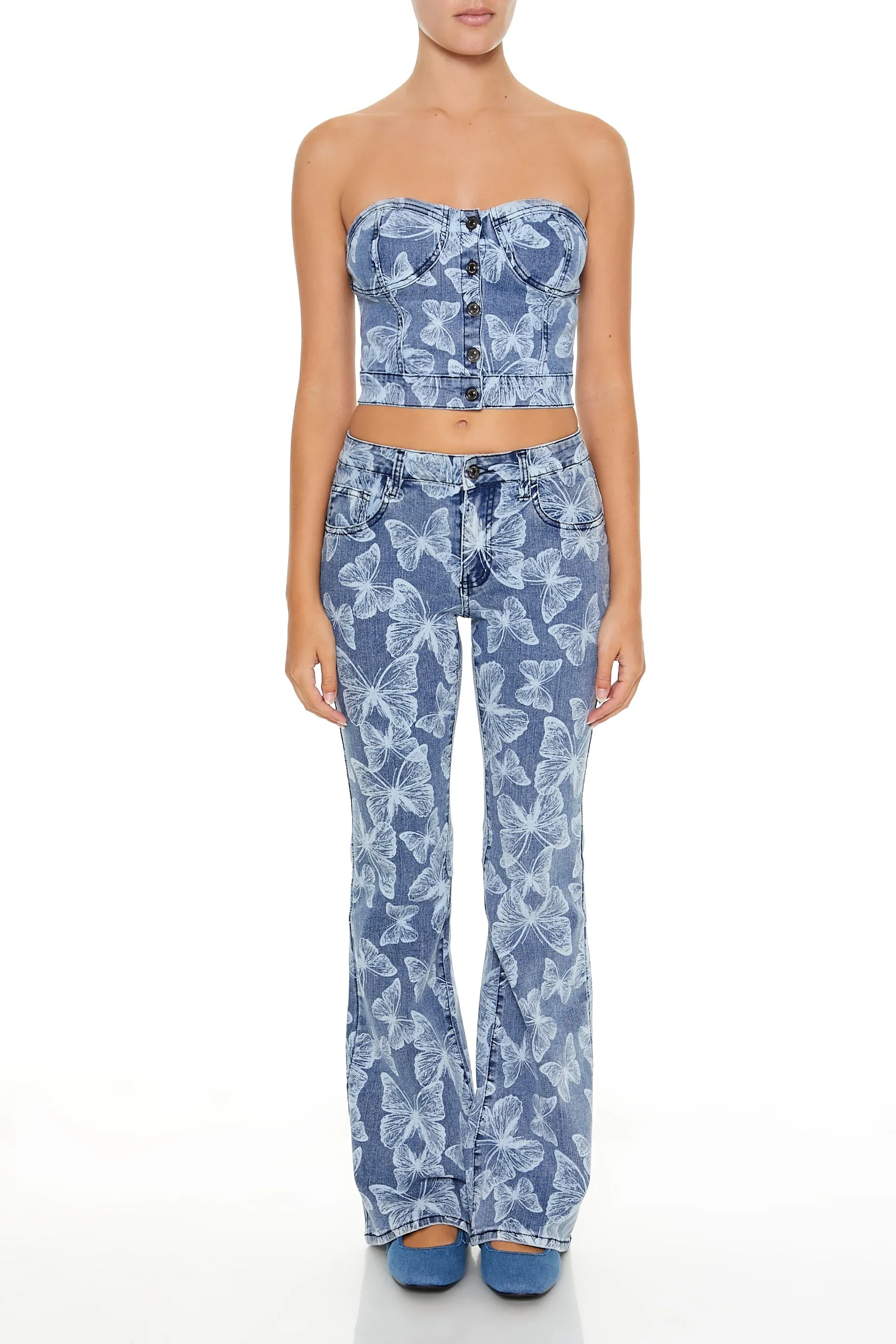 Jean mi-taille à jambe évasée avec imprimé Papillon sold by Urban Planet