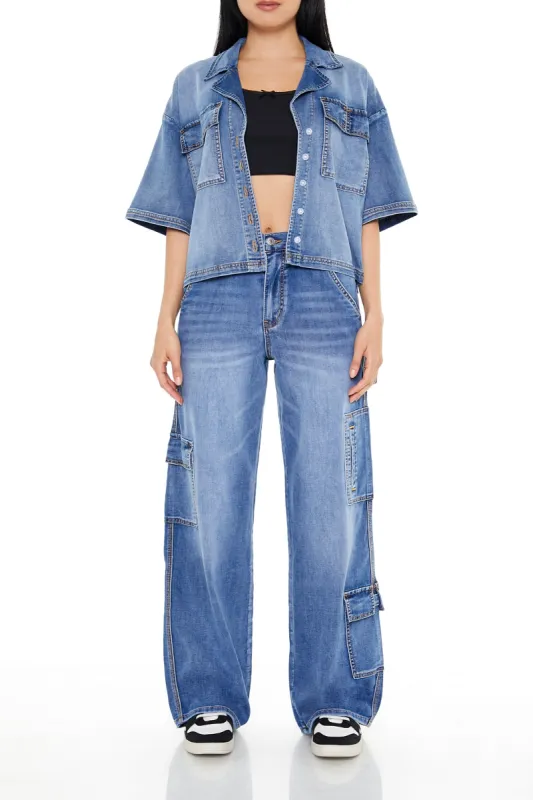 Stone Wash Wide Leg Utility Cargo Jean sold by Urban Planet
