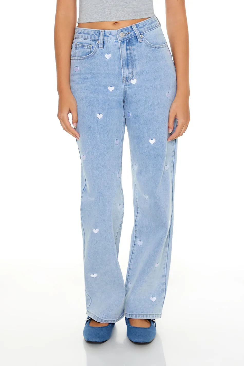 Jean à jambe droite et taille haute avec motif brodé Coeur sold by Urban Planet product image thumbnail 2