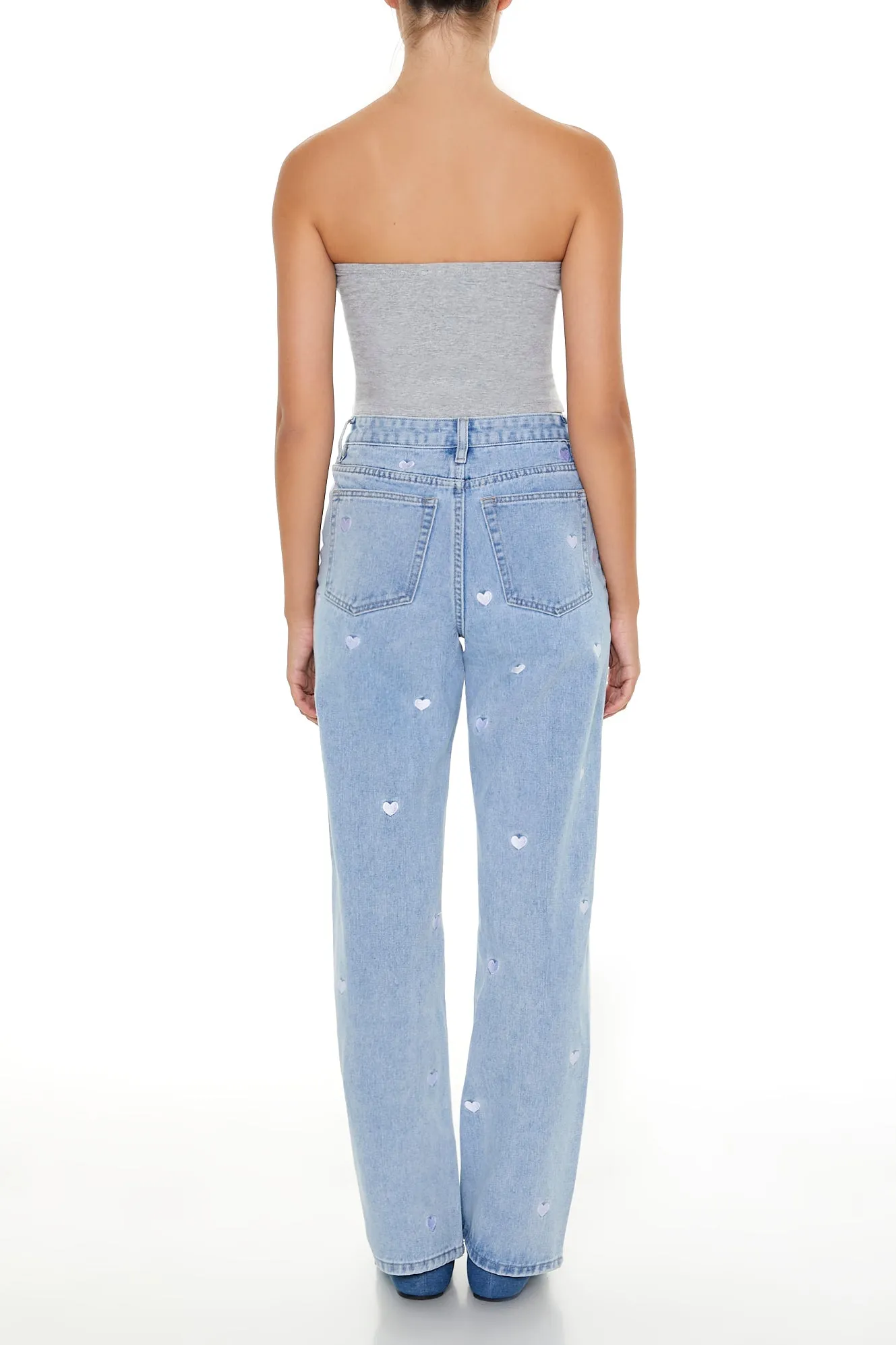 Jean à jambe droite et taille haute avec motif brodé Coeur sold by Urban Planet product image thumbnail 3