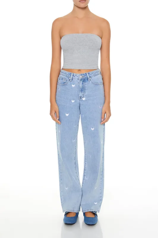 Jean à jambe droite et taille haute avec motif brodé Coeur sold by Urban Planet