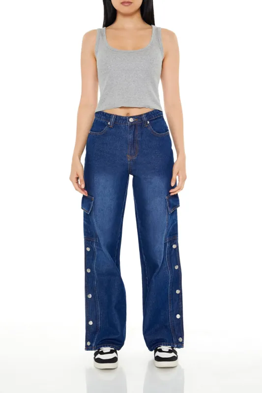 Jean cargo boutonné à jambe large et taille haute sold by Urban Planet