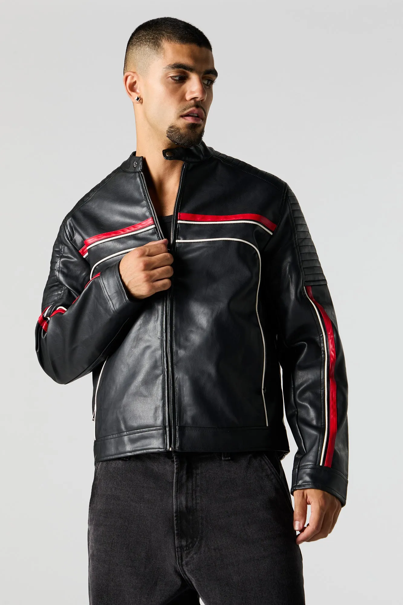 Faux Leather Contrast Moto Jacket sold by Urban Planet product image thumbnail 5