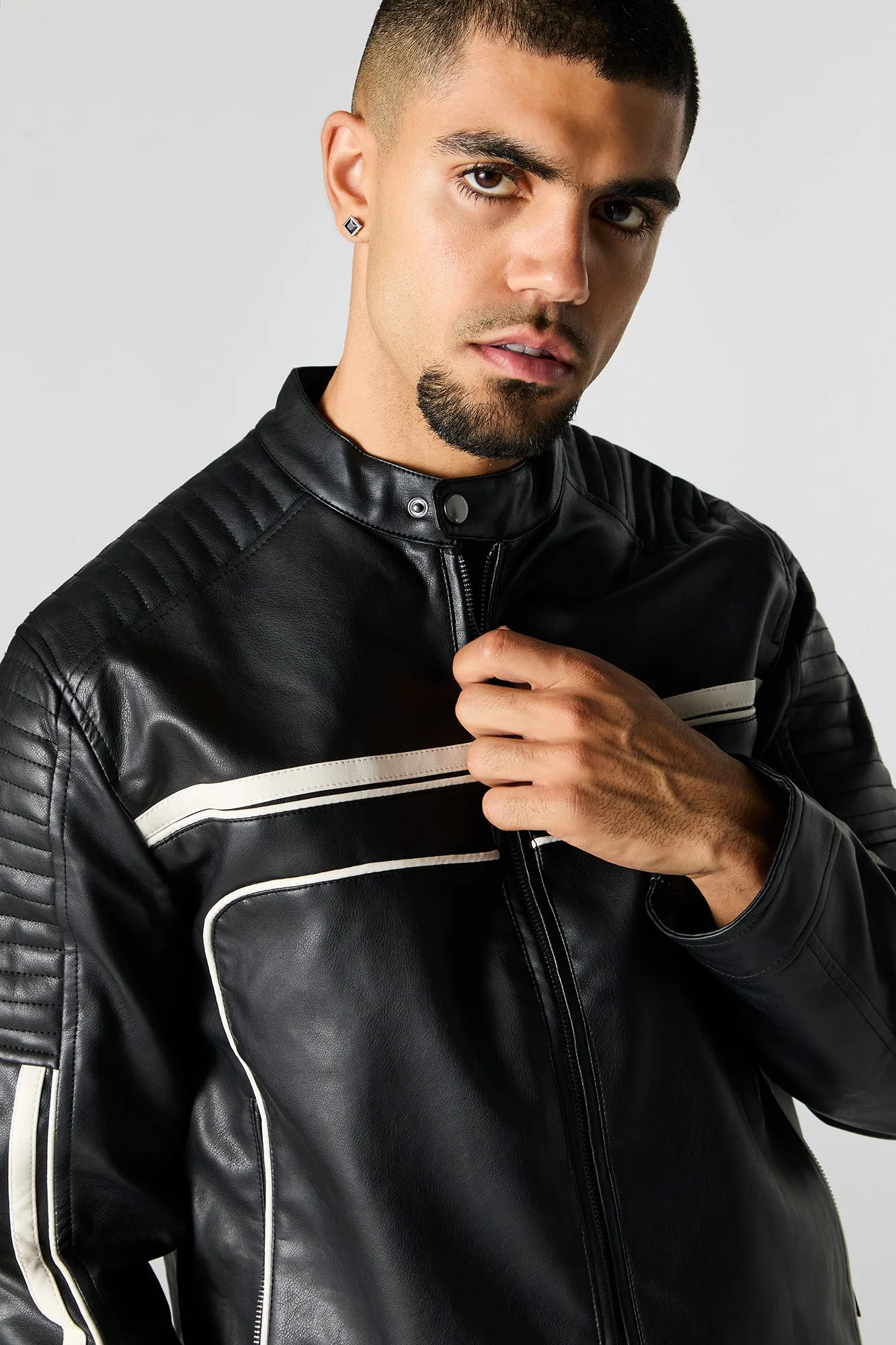Blouson de style moto en similicuir contrastant sold by Urban Planet