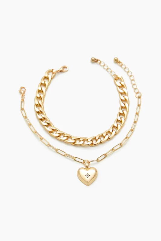 Rhinestone Heart Chain Bracelet Set (2 Pcs) sold by Urban Planet