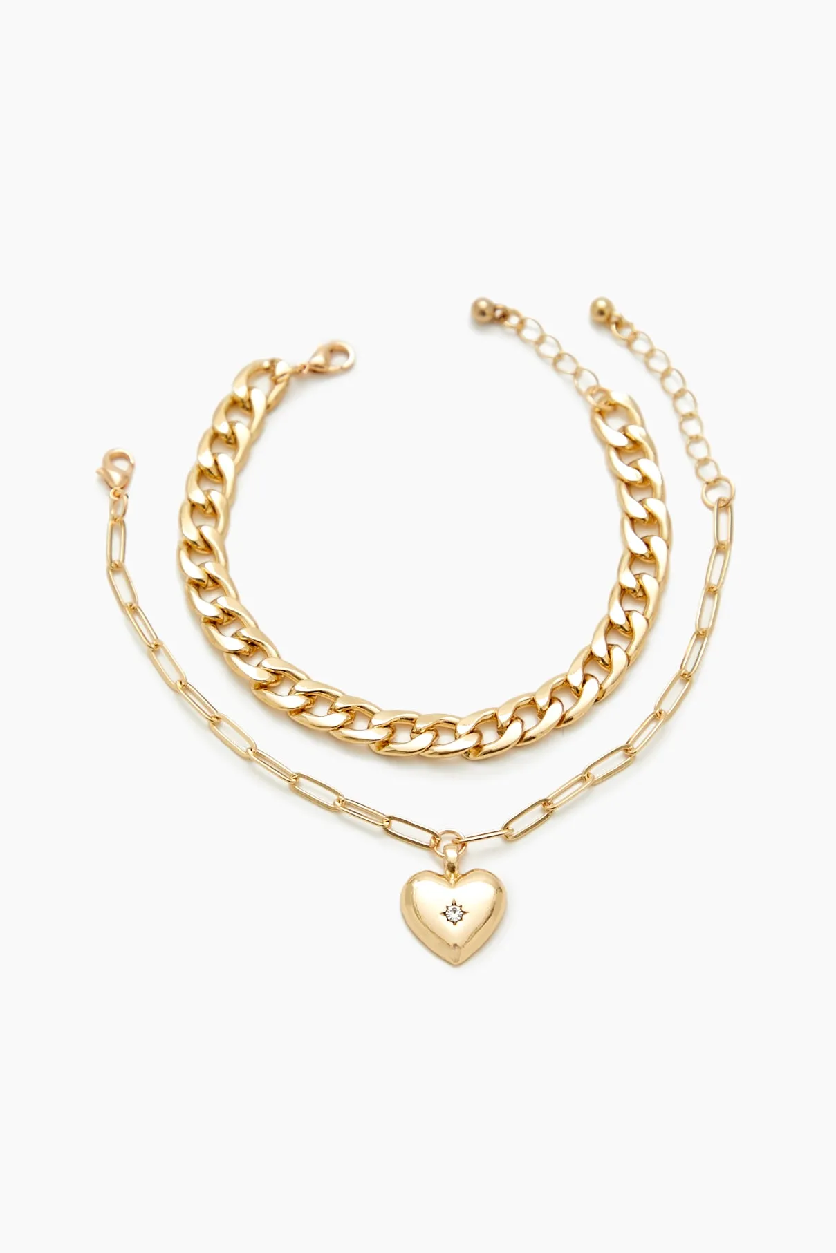 Rhinestone Heart Chain Bracelet Set (2 Pcs) sold by Urban Planet