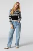 Colourblock Striped Knit Quarter Zip Sweater sold by Urban Planet