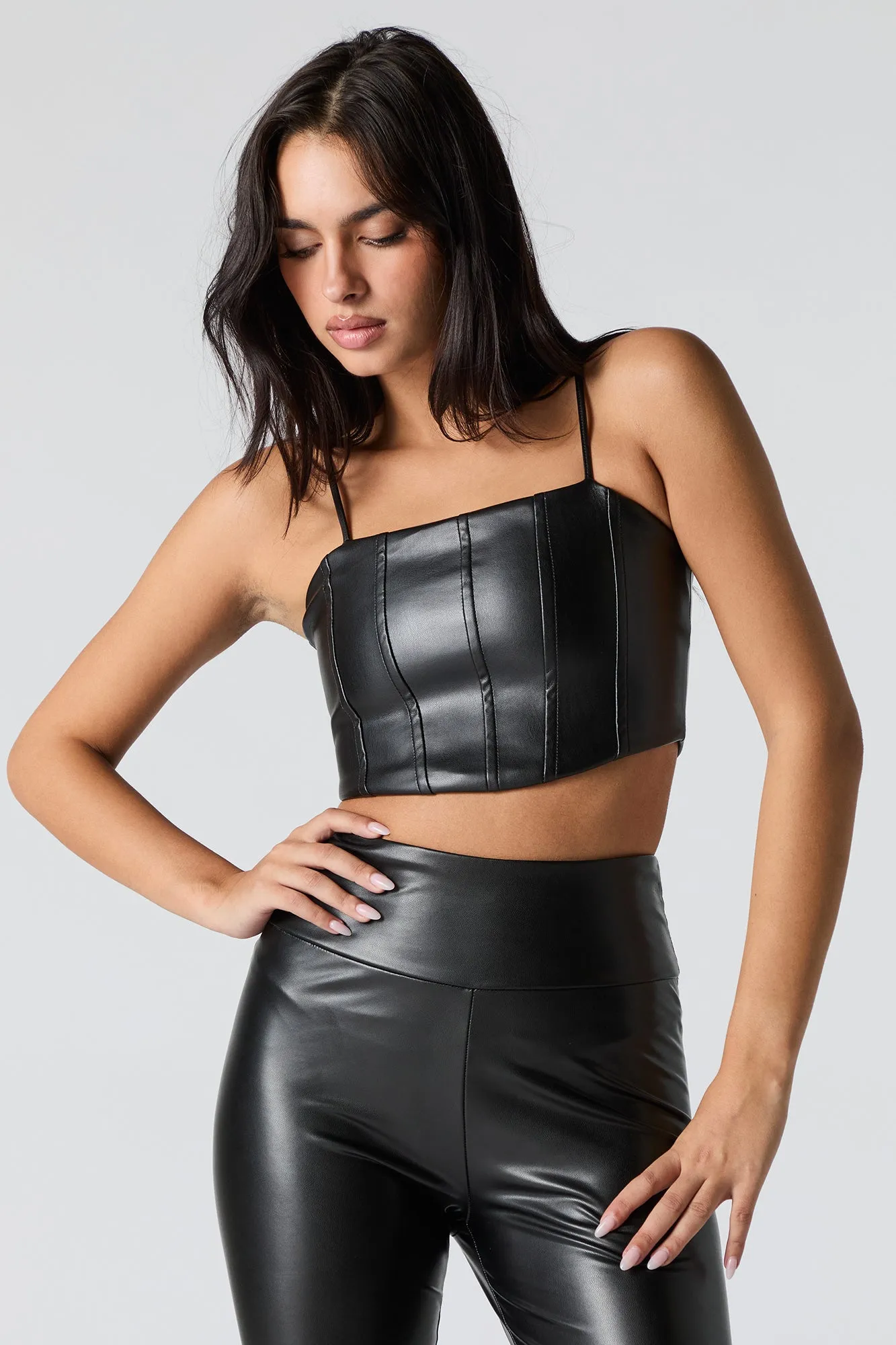 Faux Leather Cropped Corset Tank sold by Urban Planet product image thumbnail 4