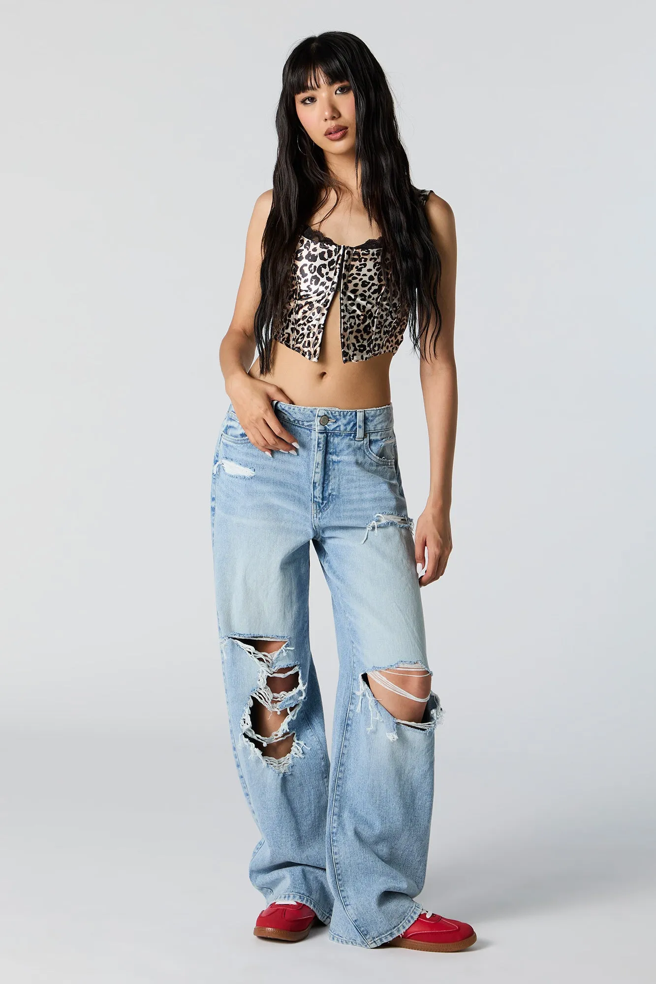 Ultra Distressed High Rise Wide Leg Jean sold by Urban Planet