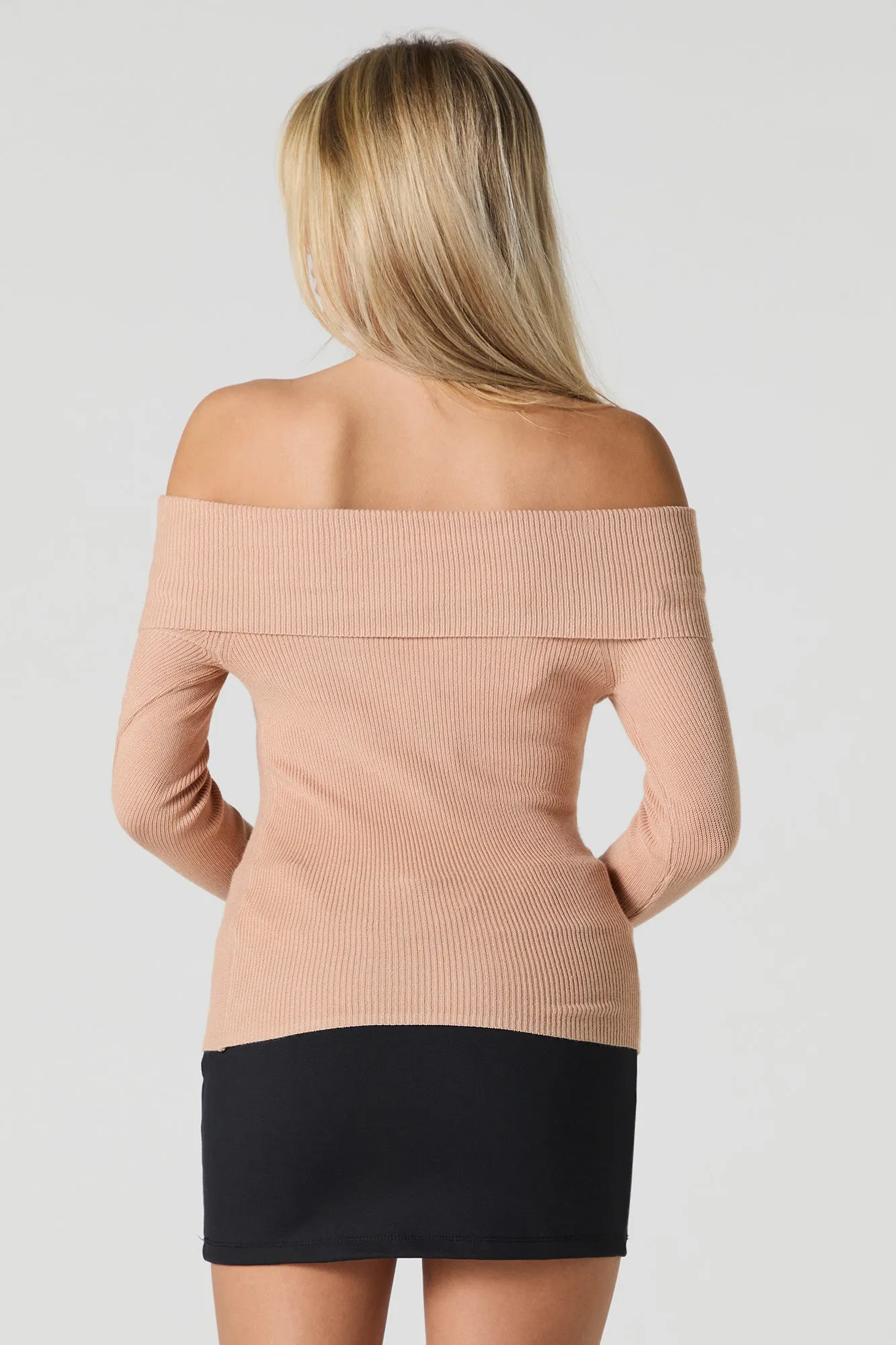 Ribbed Knit Off Shoulder Zipper Trim Sweater sold by Urban Planet product image thumbnail 2