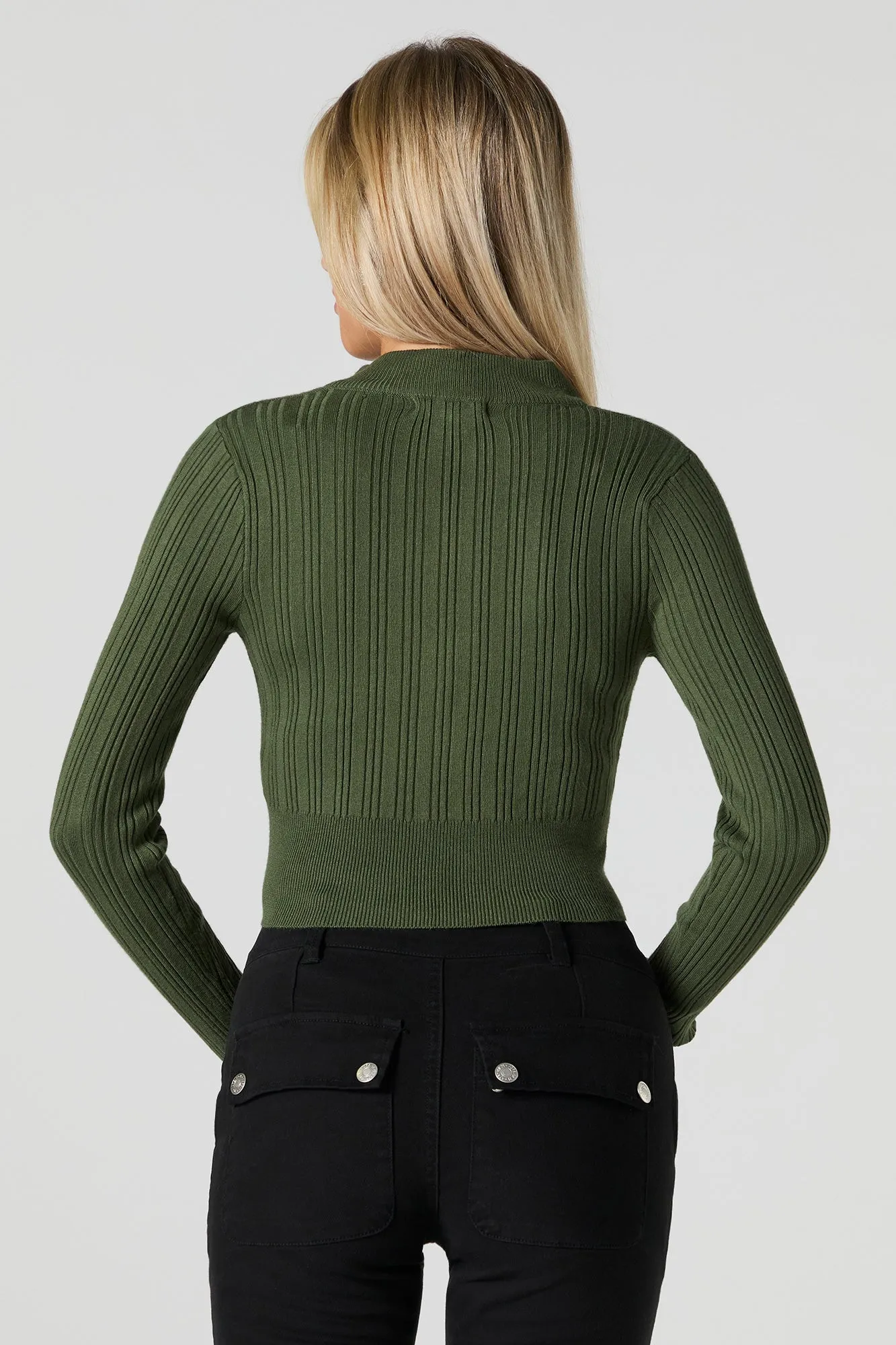 Chandail court en tricot côtelé avec fermeture à glissière sold by Urban Planet product image thumbnail 2