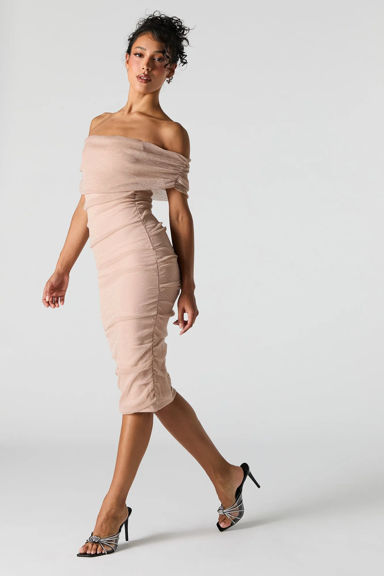 Sparkle Off Shoulder Ruched Midi Dress sold by Urban Planet product image thumbnail 2